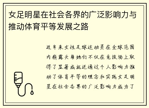 女足明星在社会各界的广泛影响力与推动体育平等发展之路 女足明星在社会各界的广泛影响力与推动体育平等发展之路